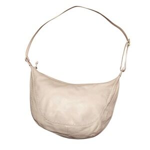 Vintage 80s Gasson Crescent Leather Beige Shoulder Bag‎ Retro Minimalist Casual